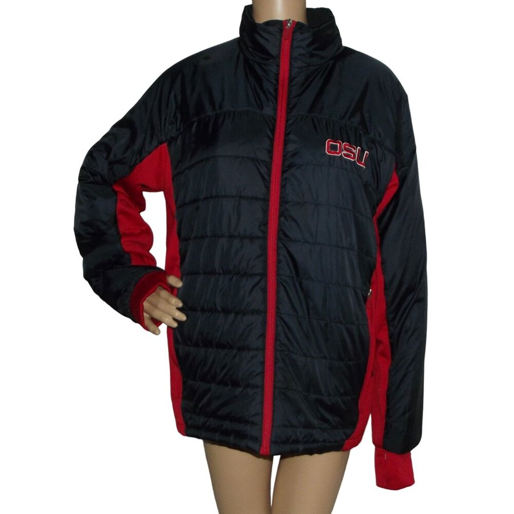 Ohio State University Puffer Jacket Women's Size Medium coat red black white OSU